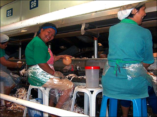 Workers in a coconut processing facility