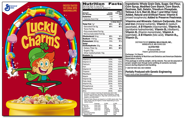 Lucky Charms nutrition label